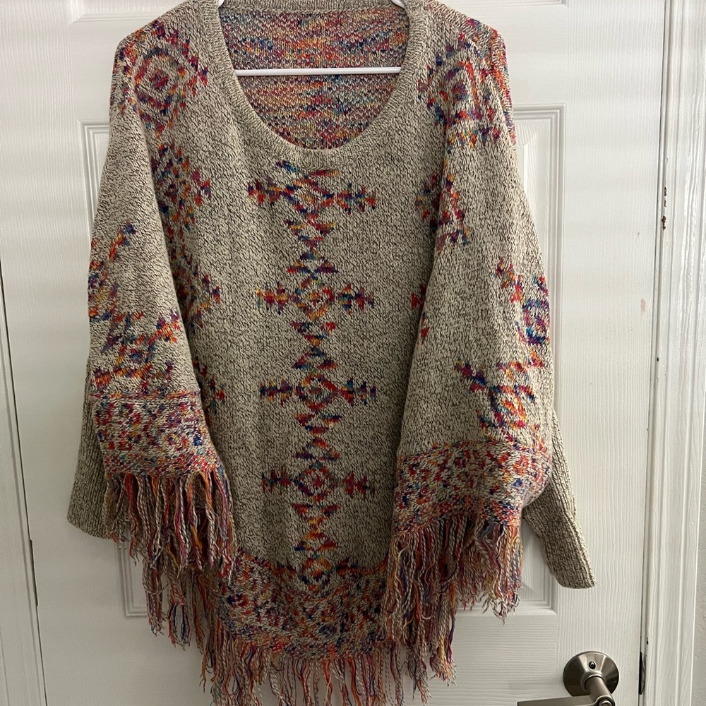 Multicolor Patterned Fringe Sweater - image 1